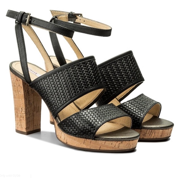 Geox Mauvelle Black Leather ankle strap block heel sandal platform dress shoes 8 - Picture 4 of 12